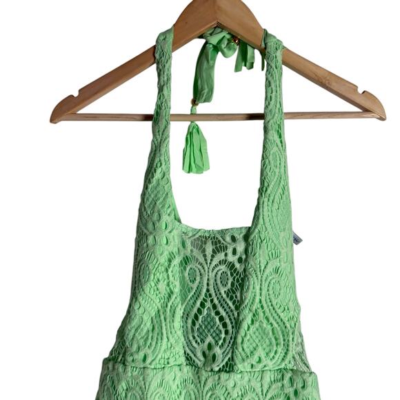 Isabella Rose Verona Neon Green Halter Lace One Piece Swimsuit Size Medium - Picture 4 of 14
